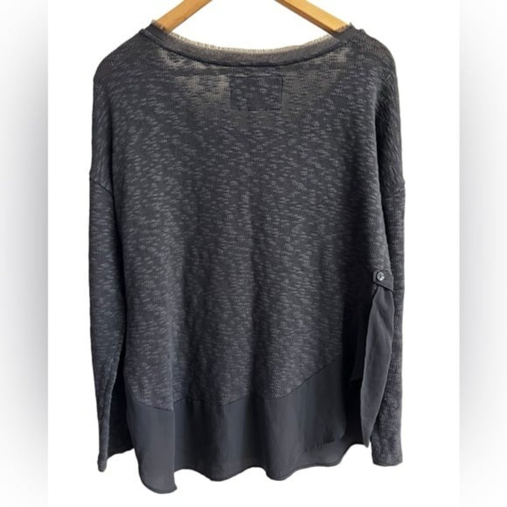 ANTHROPOLOGIE Deletta Mixed Knit and Chiffon Gray Oversized Sweater Top Size L - Picture 5 of 10